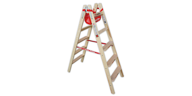 Euroline Holz Stufenstehleiter mit Comfort-Stufen mit Werkzeugablage